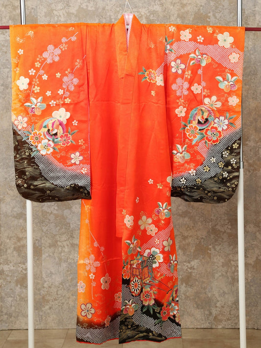 着物(7歳女児用) / オレンジ×黒_1