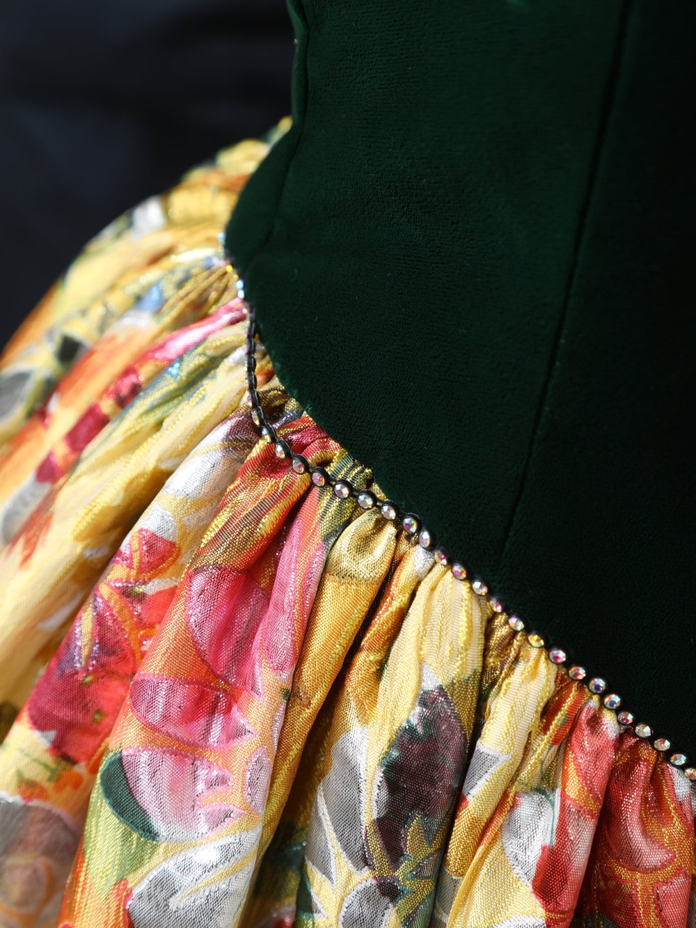 カラードレス / 深緑×黄色柄